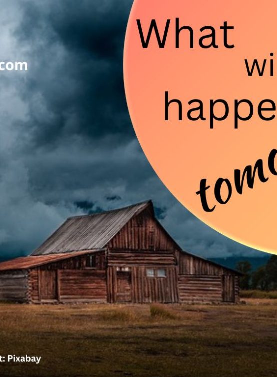 Storm clouds looming over farm house